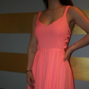 Buttons Neon Side Cutout Dress